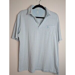 JOHNNIE-O Dante Large Mens Polo Shirt Blue White Stripe Hangin' Out Performance